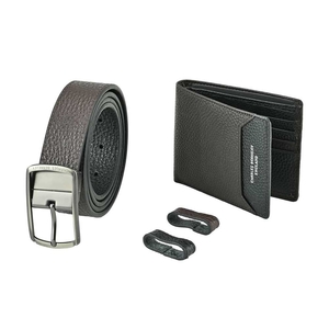 Tumbled Leather Wallet & Gun Metal Buckle Belt Gift Set